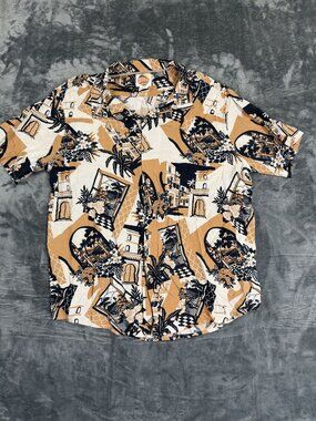 C&C California Mens 2XL Short Sleeve Button Beach Print Shirt